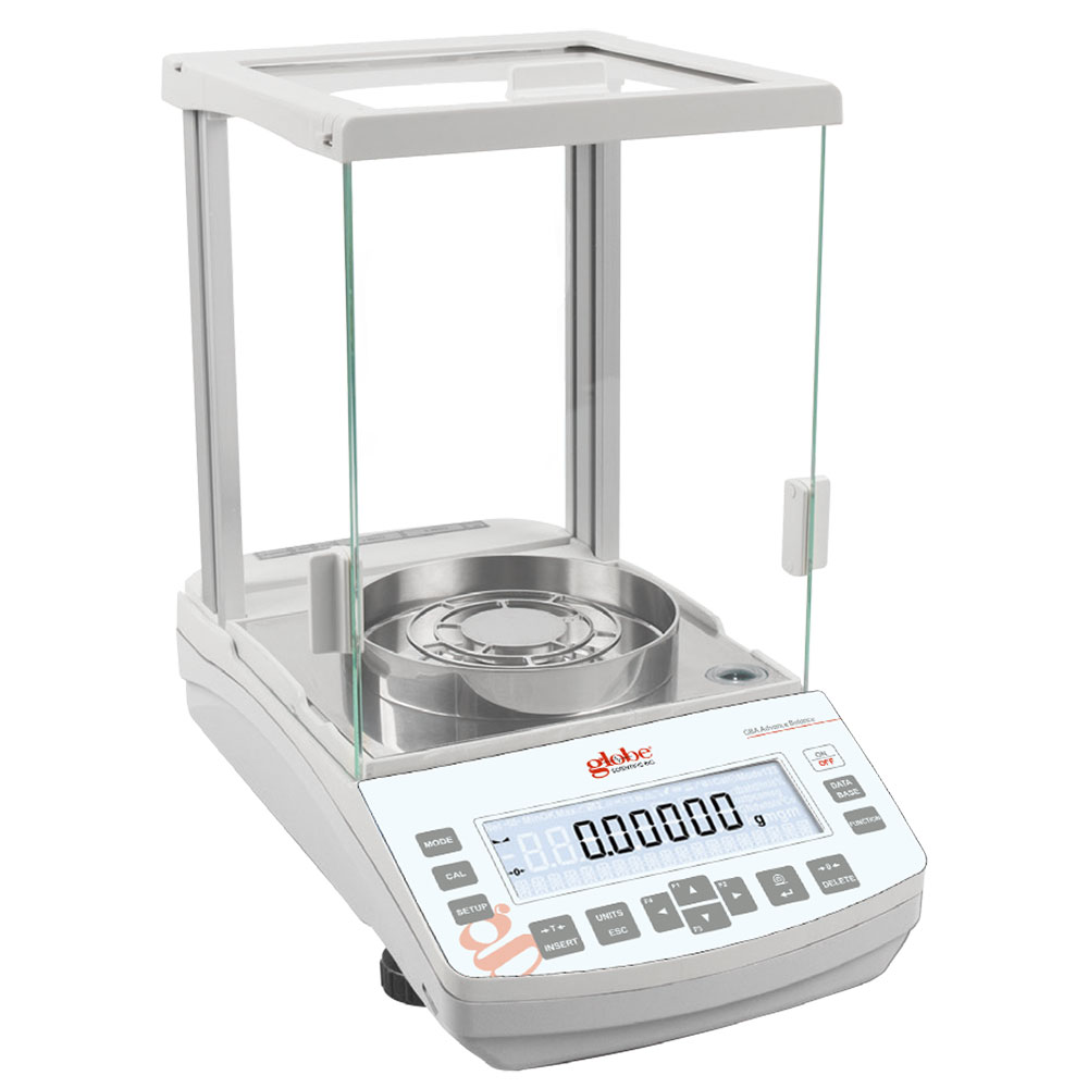 Globe Scientific Balance, Analytical, 82/220g X 0.01/0.1mg, Internal Calibration, 100-240V, 50-60Hz, External Batteries, Includes ISO/IEC 17025:2017 Caibration Certificate laboratory scale;analytical balance;weighing balance;lab scale;analytical scales;laboratory balance;scales lab;calibrated weighing scales